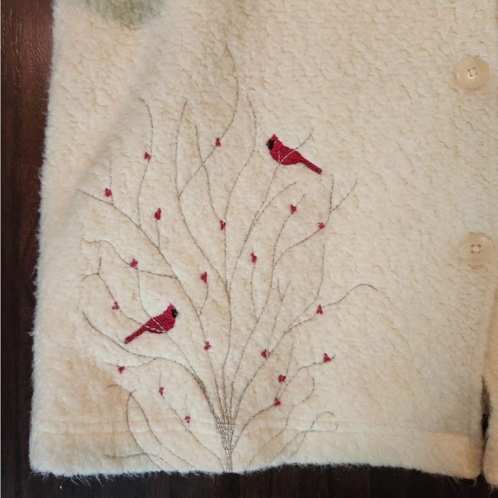 Cozy Cream Teddy Jacket with Red Accents - Picture 10 of 12